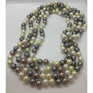 Vintage Faux Multicolor Pearls Necklace Extra long 34.5" Stackable Wrap